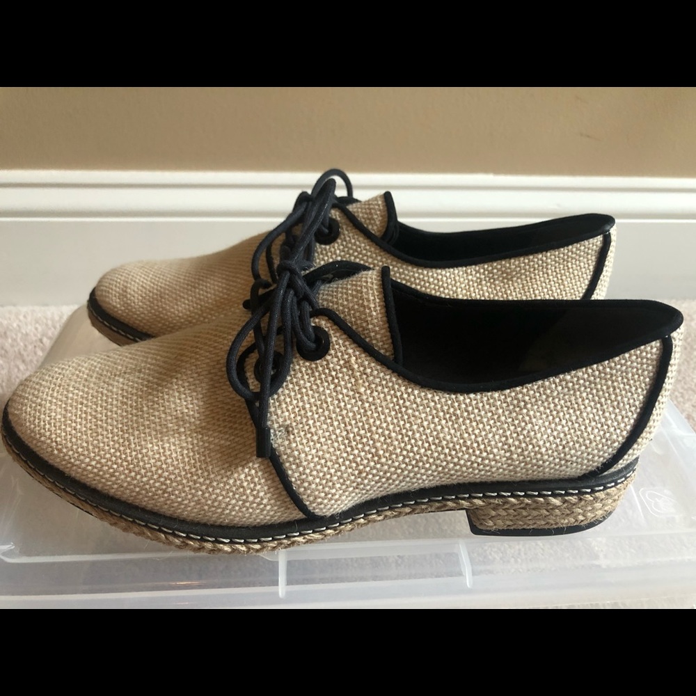 Tory Burch linen Oxford flats lace up new preppy